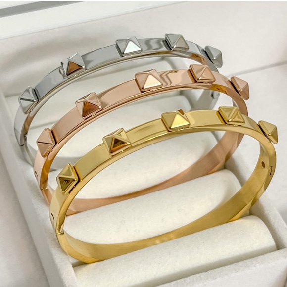 Geometric Jewelry Pyramid Bangle Bracelet Rockstar Jewelry Bangle Bracelets - Picture 5 of 11